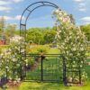 198.5×50×219cm Garden Iron Arch Trellis with Door and Planting Frame – Black Metal Courtyard Arbor for Climbing Plants, Vines, and Rose
